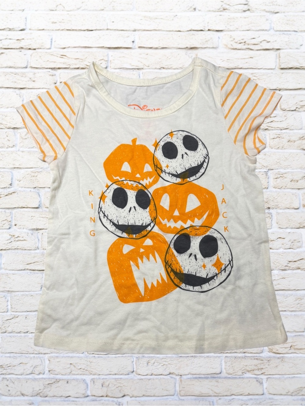 NWT Halloween Pumpkin & Jack Skulls Graphic Tee - White & Orange -  kids -4T